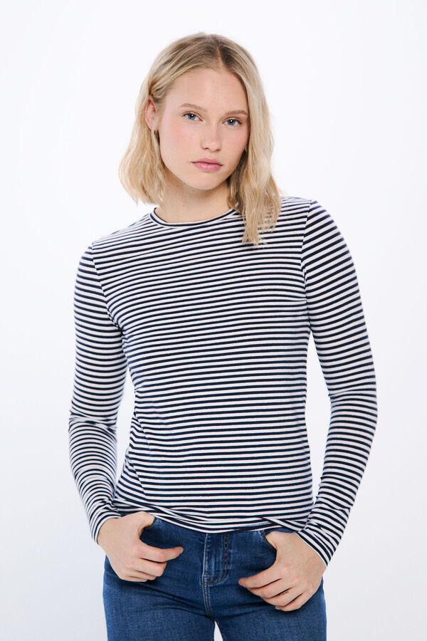 Springfield Camiseta justa riscas em lurex azul