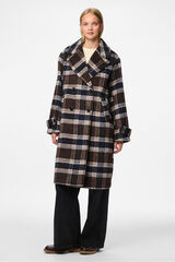 Pieces Abrigo pa&ntilde;o cuadros solapas marr&oacute;n