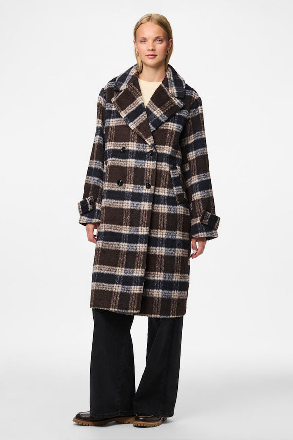 Pieces Abrigo pa&ntilde;o cuadros solapas marr&oacute;n