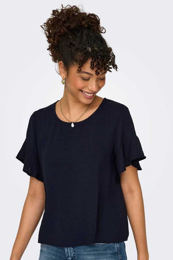 JDY Blusa manga curta folhos azul