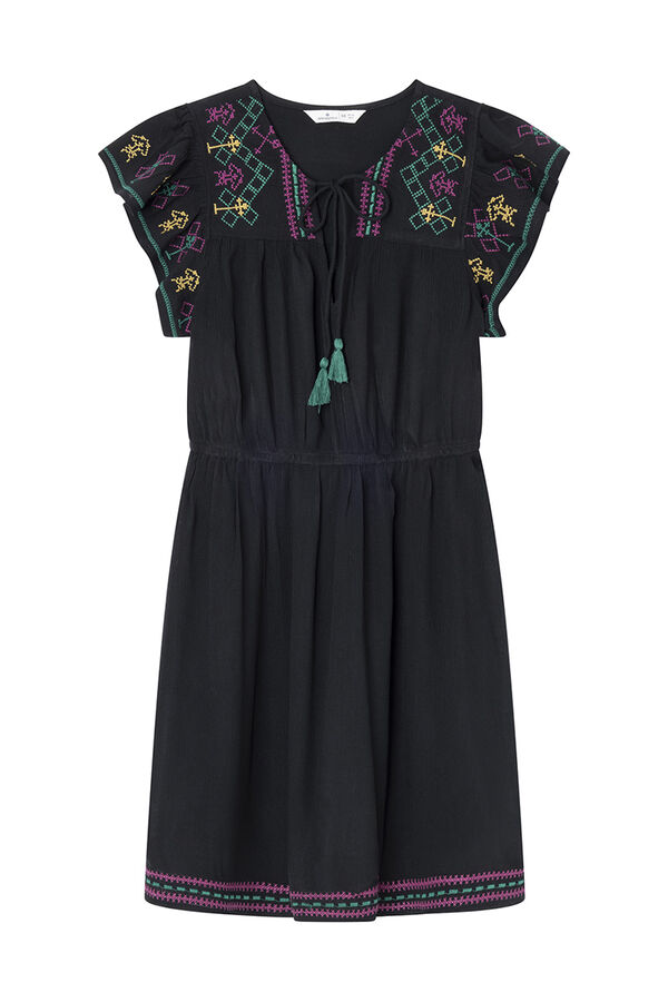 Springfield Vestido corto bordados bambula negro