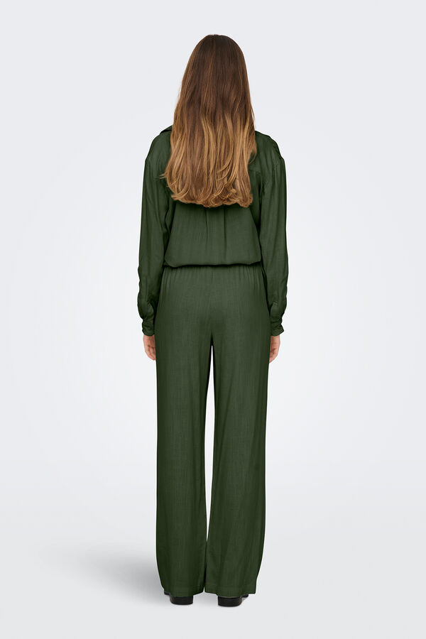 JDY Calças compridas de linho verde