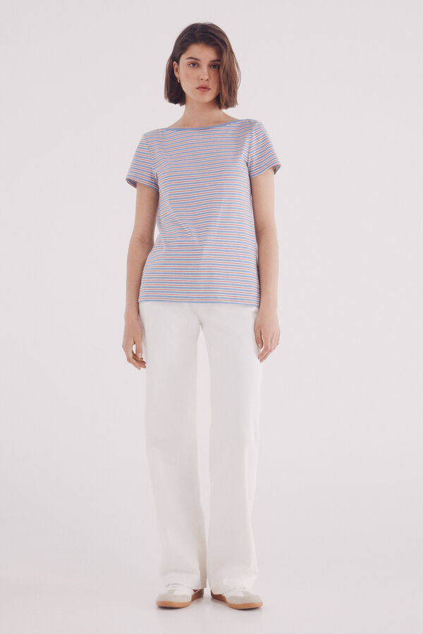 Springfield Camiseta gola canoa semi-ajustada azul