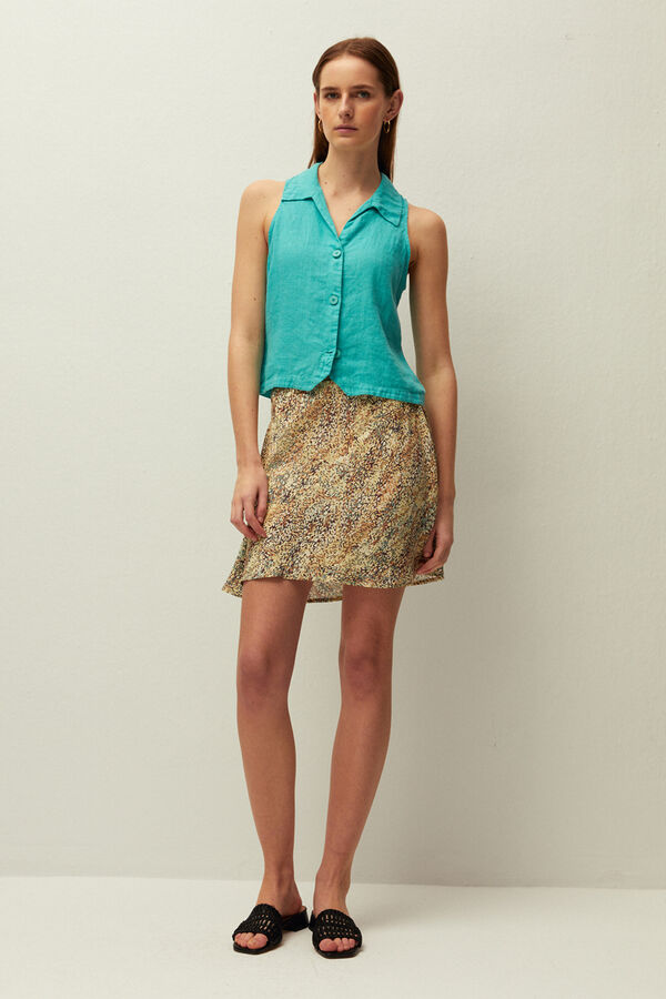 Systemaction Chaleco lino cuello camisero turquesa