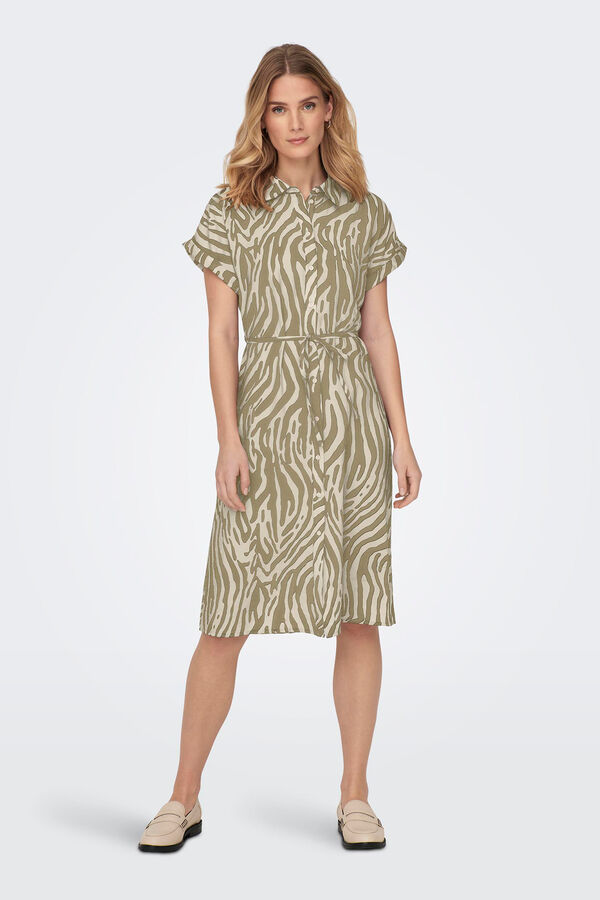 JDY Vestido midi estampado animal print blanco