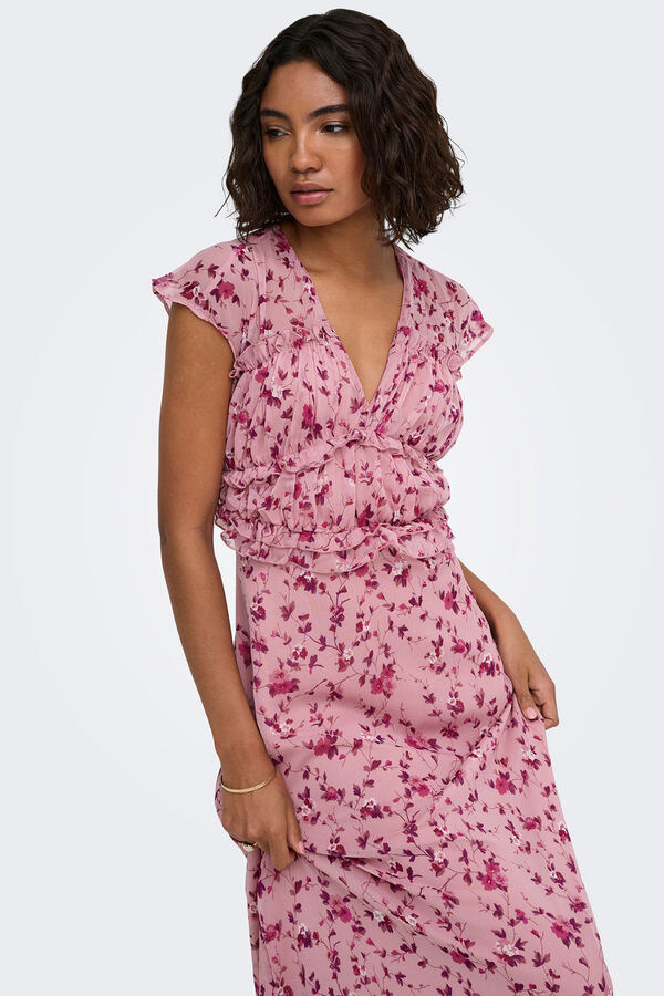 Only Vestido comprido estampado floral rosa