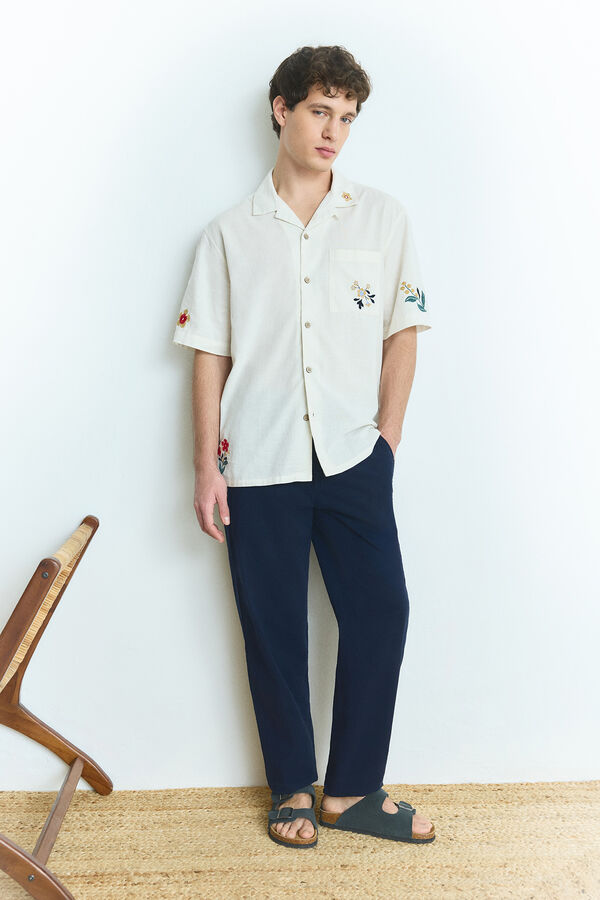 Springfield Camisa manga corta bordado flores blanco