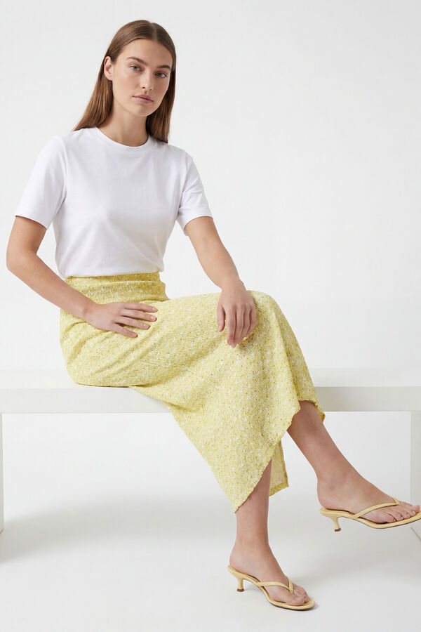 Pieces Falda midi estampada amarillo