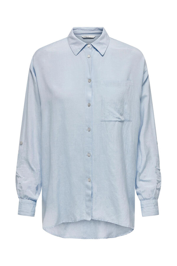 Springfield Camisa de algodón y lino azul medio