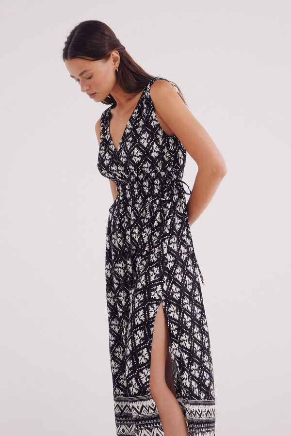 Springfield Vestido midi estampado com barra preto