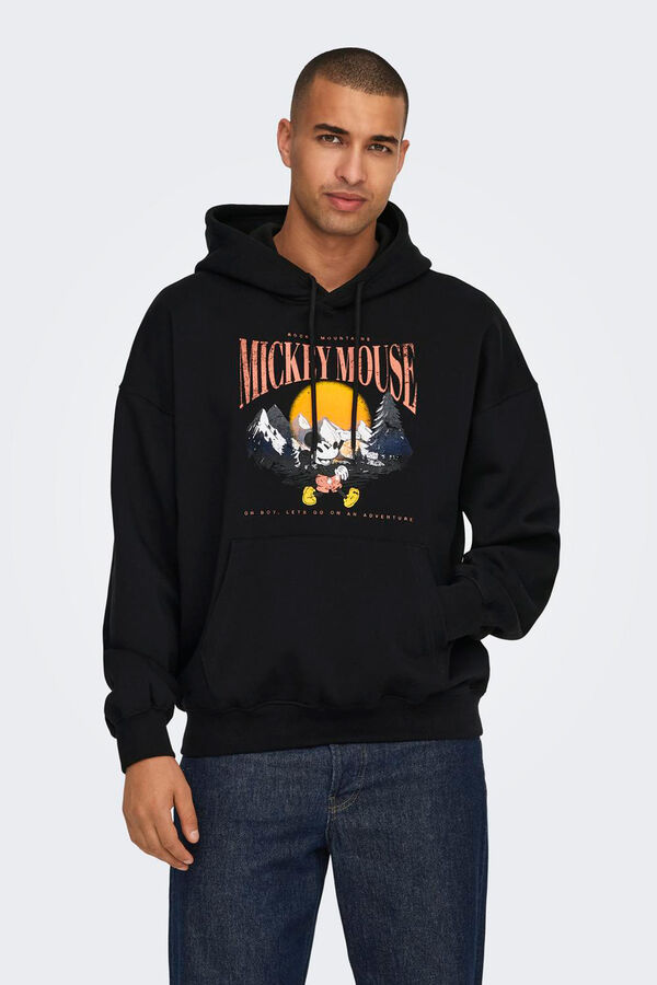 Only & Sons Sudadera relaxed con capucha y dibujo frontal negro