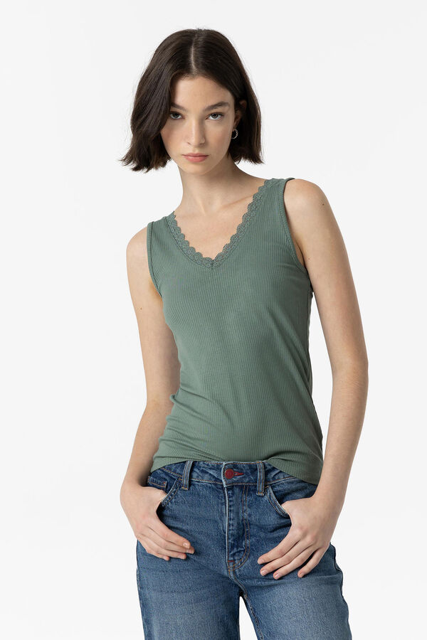 Tiffosi Pack 2 Tops Canelados com renda verde