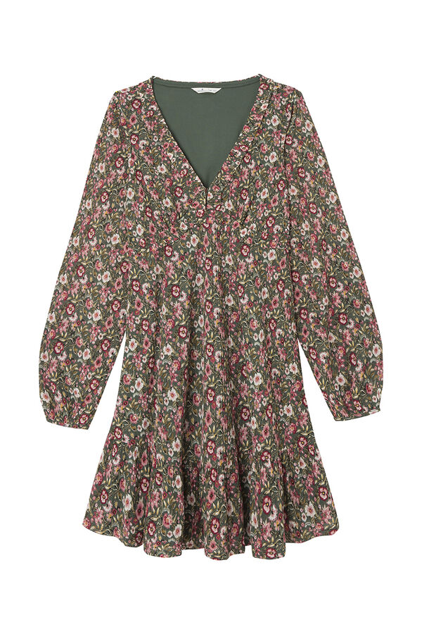 Springfield Vestido corto frunces estampado flores marfil