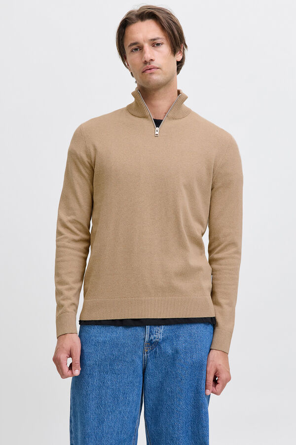 JJ REBEL Jersey cuello cremallera beige