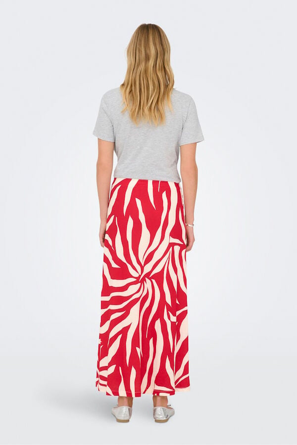Only Saia comprida estampada vermelho