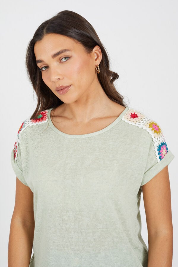 Brave Soul T-shirt de manga curta e crochet bege