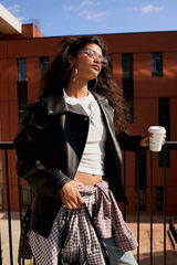 DeFacto Cazadora oversize efecto piel negro