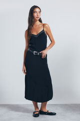 Springfield Vestido midi lencero tachas negro
