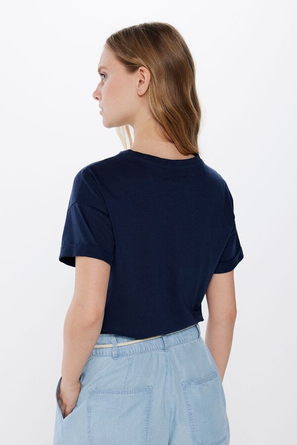 Springfield T-shirt Gráfica Manga Enrolada azul