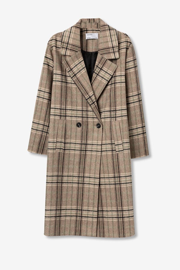 Tiffosi Abrigo Largo con Estampado de Cuadros blanco