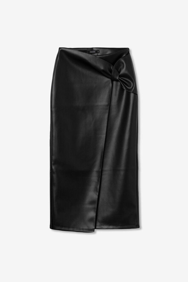 Tiffosi Falda Midi Efecto Piel con Nudo negro