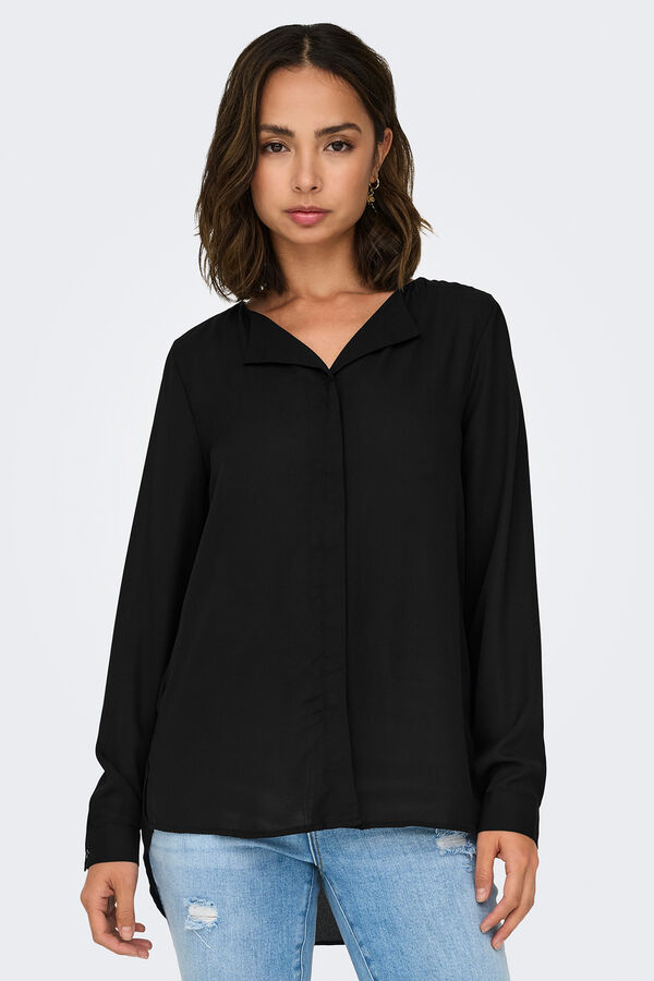 Only Camisa fluida de manga comprida comprida preto