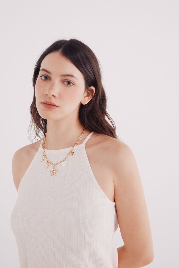 Springfield Top halter com fio dourado bege