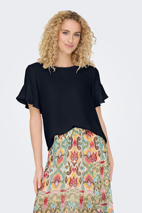 JDY Blusa manga curta folhos azul