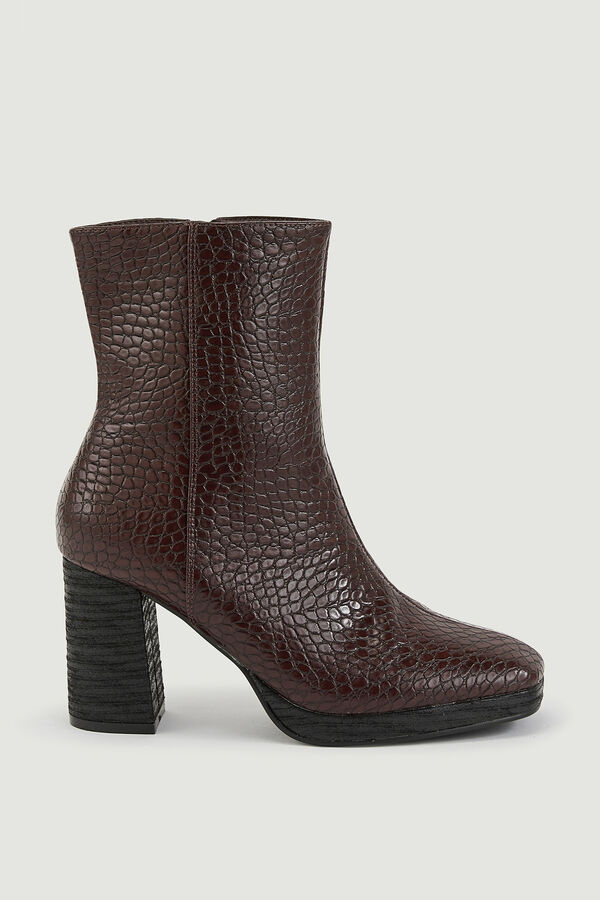Pimkie Botines de punta cuadrada efecto cocodrilo marr&oacute;n