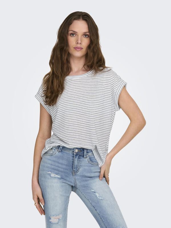 JDY T-shirt riscas manga curta branco