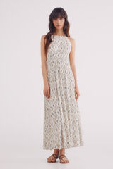 Springfield Vestido midi estampado &eacute;tnico beige