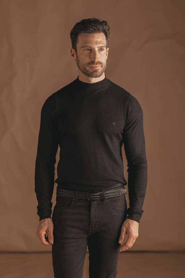 Celopman Su&eacute;ter B&aacute;sico com Gola Perking  preto