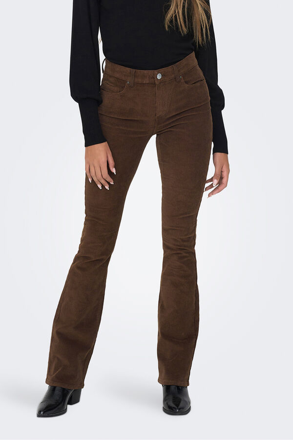 Only Cal&ccedil;a de veludo cotel&ecirc; boca de sino castanho