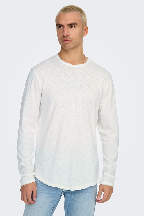 Only & Sons Camiseta manga larga de hombre long line fit. blanco