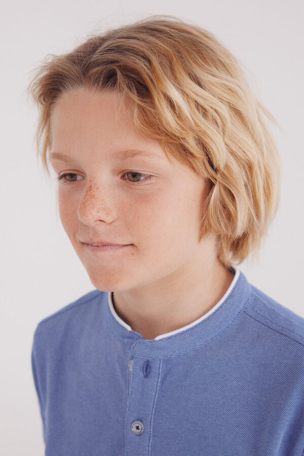 Springfield Kids P&oacute;lo Oxford com gola mao para menino azul