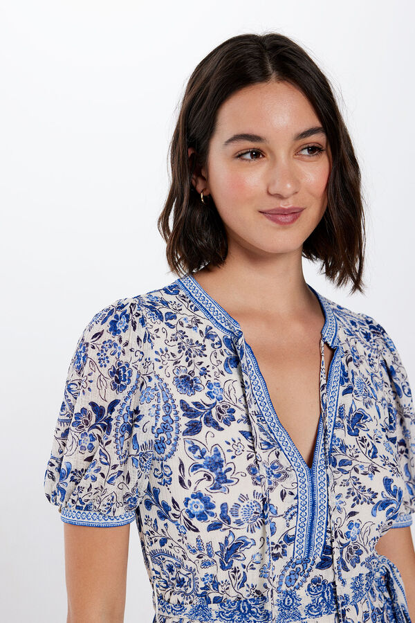 Springfield Vestido Corto Paisley Cenefas blanco