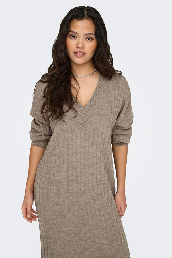 Only Vestido midi de punto beige