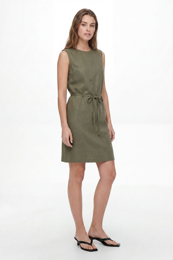 Pieces Vestido curto de linho sem mangas verde
