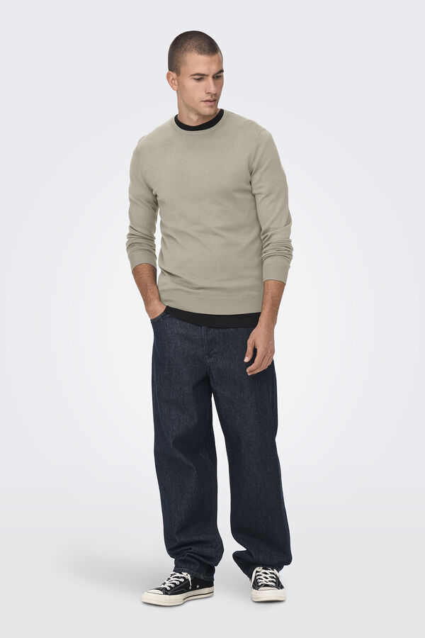 Only & Sons Jersey cuello caja punto ligero gris