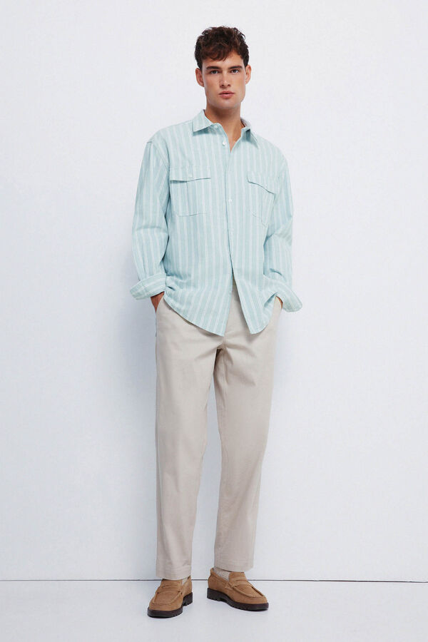 Springfield Camisa oxford rayas y bolsillos verde