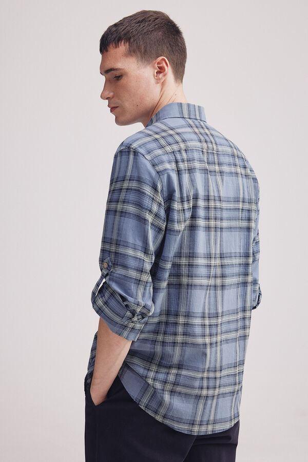 Springfield Camisa xadrez de algod&atilde;o favela azul