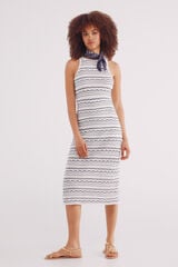 Springfield Vestido midi punto pointelle beige