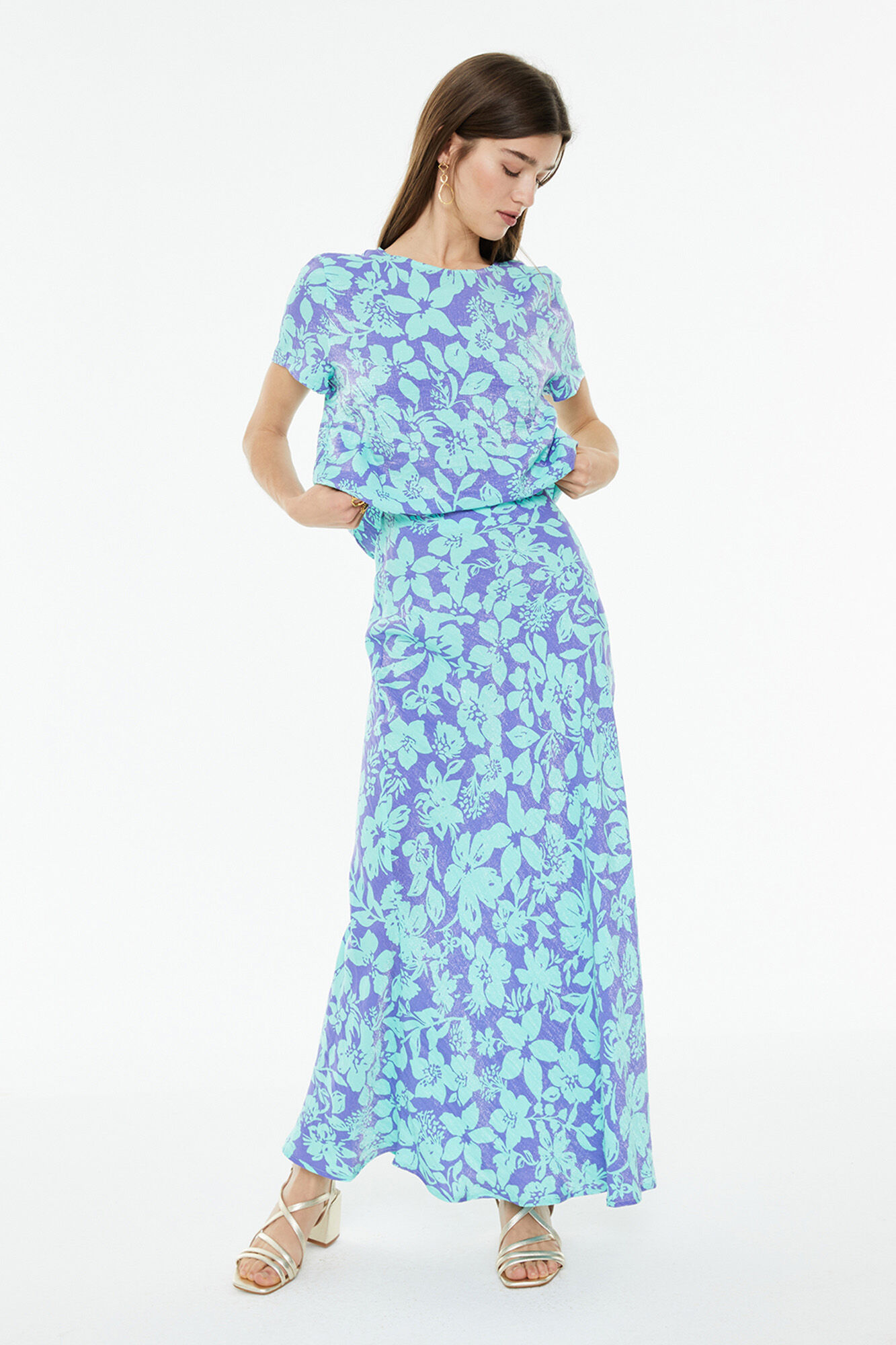 System Action Falda midi estampado floral grande