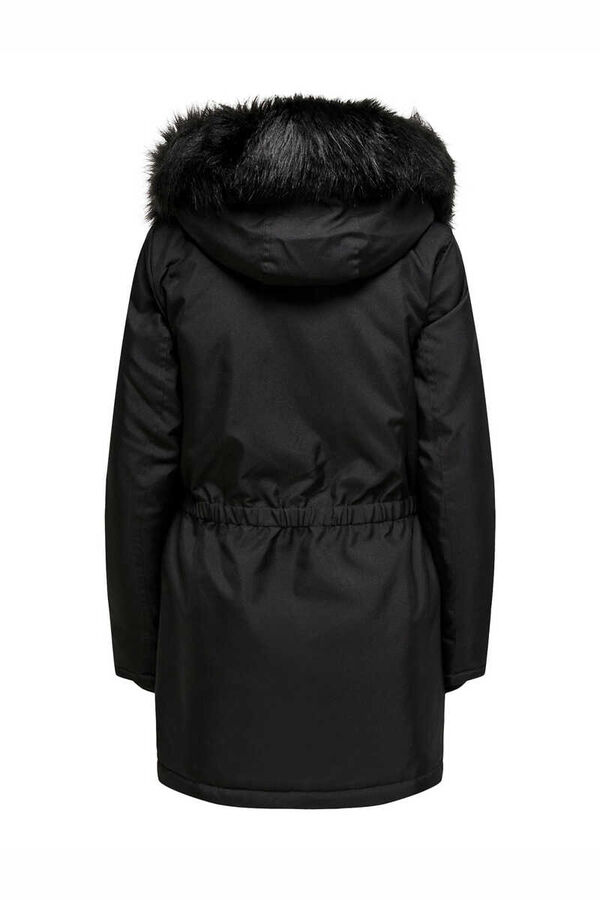 Only Parka con capucha con pelo negro