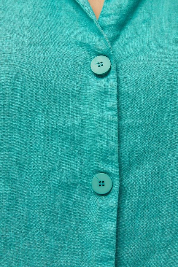Systemaction Chaleco lino cuello camisero turquesa