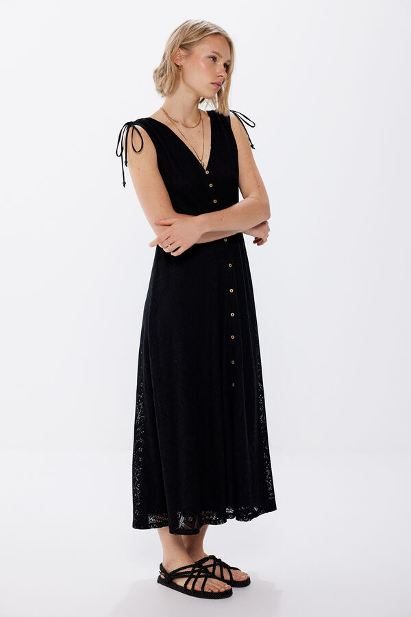 Springfield Vestido midi botones estructura crochet negro