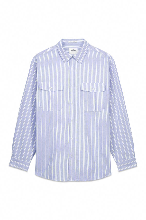Springfield Camisa oxford rayas y bolsillos azul