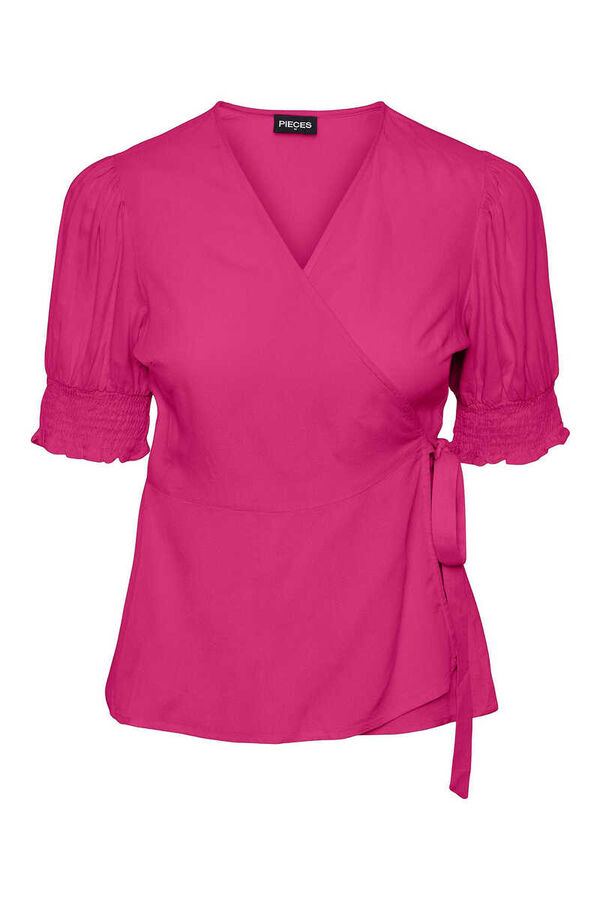 Pieces T-shirt com decote cruzado. rosa