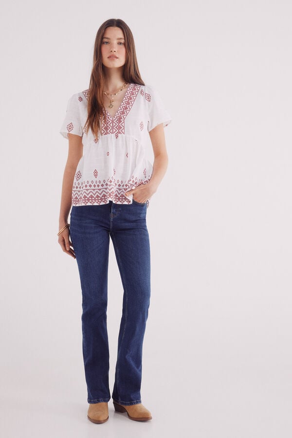 Springfield Blusa escote cenefa motivos &eacute;tnicos rojo