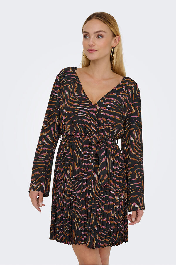 JDY Vestido curto plissado preto